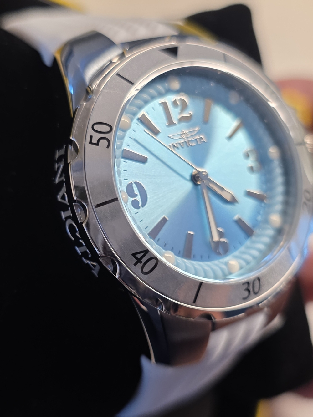 44. Invicta Women's Light Blue Dial Silver-Tone Watch with White Strap